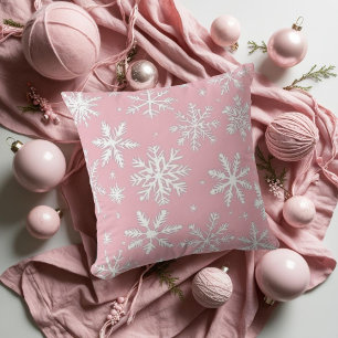 Coussin Élégant Vintage Pink Snowflakes motif Vacances