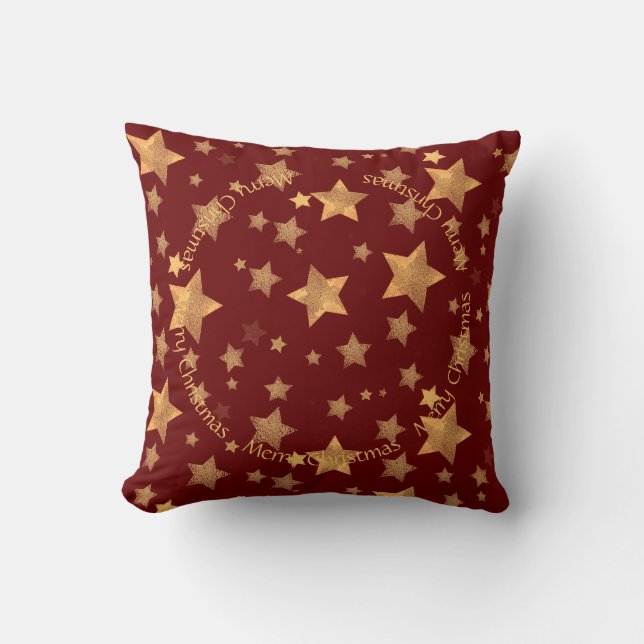 Coussin Élégant Vintage Red Gold Star Motif Noël (Recto)