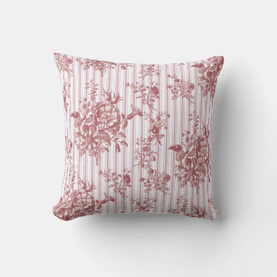 Coussin Élégant Vintage Rose Pâle Floral Rayures à Damier