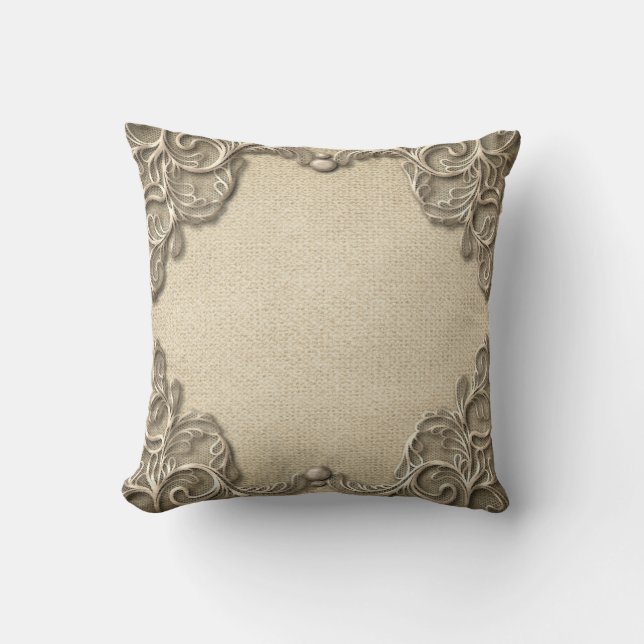 Coussin Élégant Vintage Rustique Burlap dentelle Sud charm (Recto)
