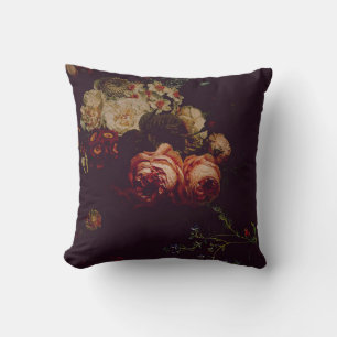 Coussin Elégant Vintage sombre Moody Hollandais Art Floral
