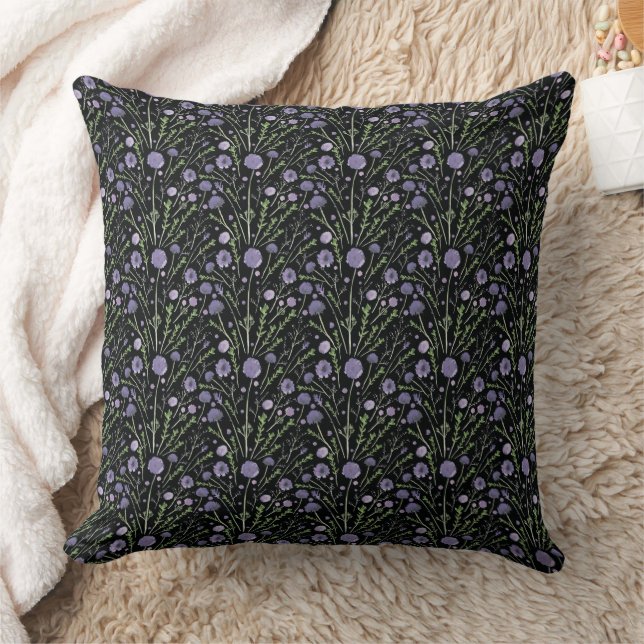 Coussin Elégant violet vert noir Aquarelle Fleurs (Couverture)