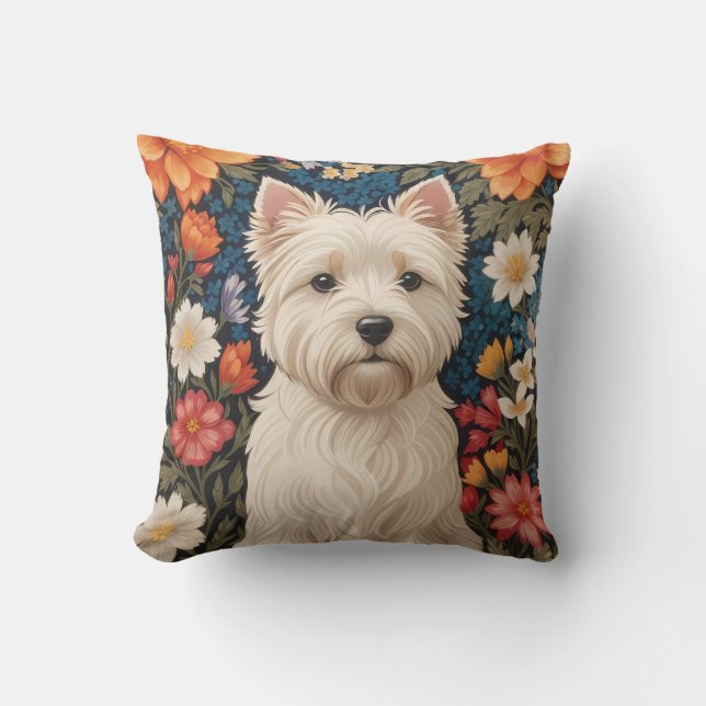 Coussin Elegant West Highland Terrier Colorful Floral (Recto)