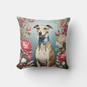Coussin Elégant Whippet rose Peony Flowers