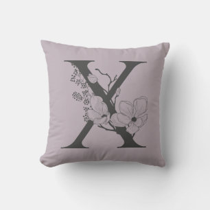 Coussin Élégant X Boho Floral Monogramme initial Lilac Gre
