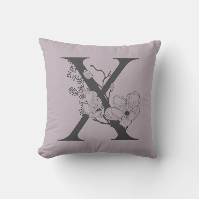 Coussin Élégant X Boho Floral Monogramme initial Lilac Gre (Recto)