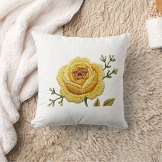Coussin Elegant Yellow Rose Faux Embroidery Throw Pillow