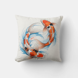 Coussin Élégant Yin Yang Poisson Koi Aquarelle
