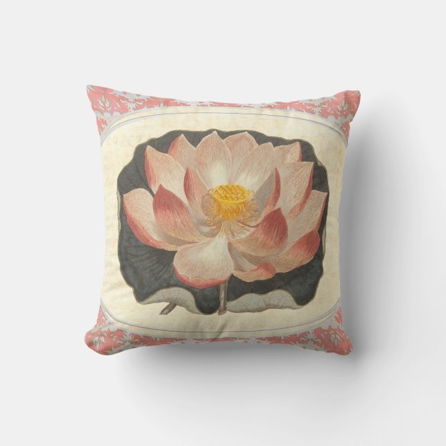 Coussin Elégant Yoga Vintage Lotus Blossom Peach Damask (Recto)
