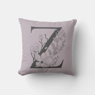 Coussin Élégant Z Boho Floral Monogramme initial Lilac Gre