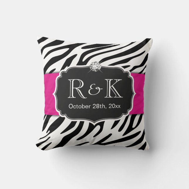 Coussin Élégant Zebra Imprimer Mariage rose-chaud Date ini (Recto)