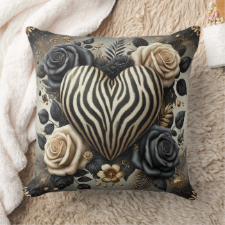 Coussin Elégant Zebra Print Heart & Rose