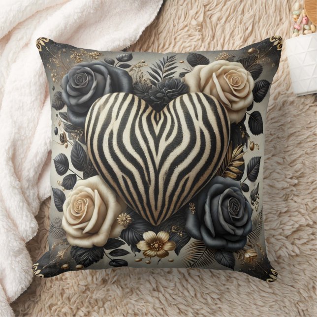 Coussin Elégant Zebra Print Heart & Rose (Couverture)