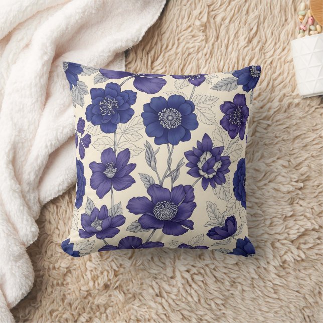 Coussin élégante Anémone Florale Bleu Marine (Couverture)