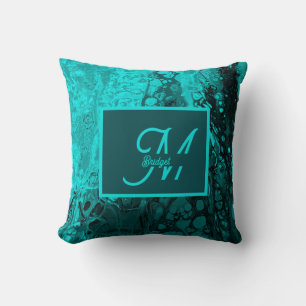 Coussin Elégante Aqua marbre Turquoise audacieuse typograp