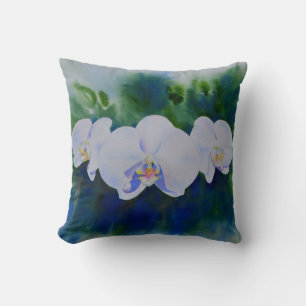 Coussin Elégante aquarelle blanche orchidées boho tropical