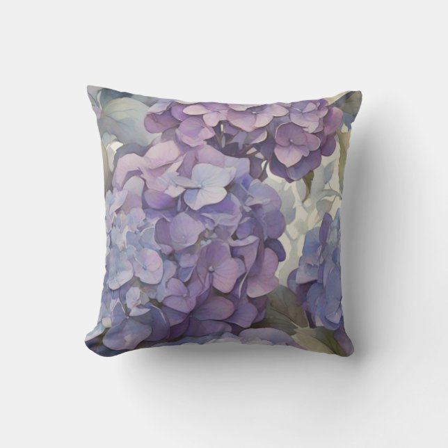 Coussin Elégante aquarelle bleu violet poussiéreuse (Recto)