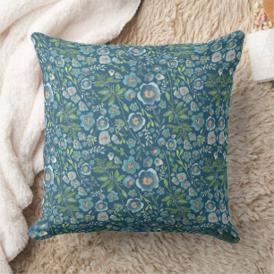 Coussin Elégante aquarelle bleue motif floral