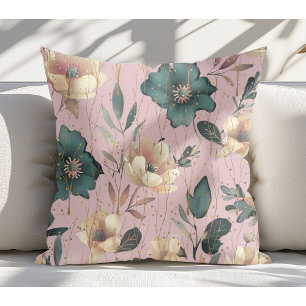 Coussin Elégante aquarelle Botanique Motif rose pâle