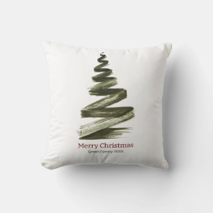 Coussin Elégante aquarelle d'arbre vert de Noël