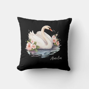 Coussin Elégante aquarelle Floral Black Swan Nom de la fil