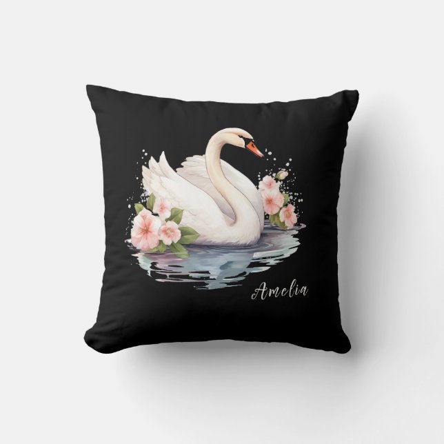 Coussin Elégante aquarelle Floral Black Swan Nom de la fil (Recto)