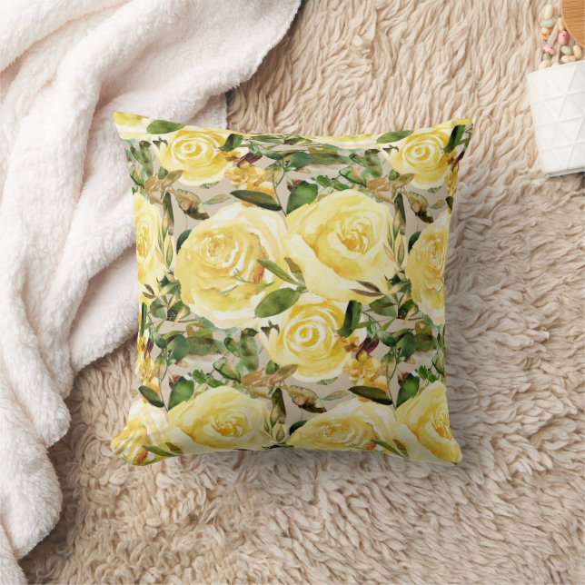 Coussin Elégante aquarelle jaune Floral Rose verdure (Couverture)