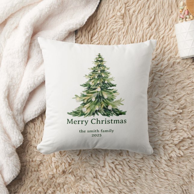 Coussin Elégante aquarelle Joyeux sapin de Noël non photo (Couverture)