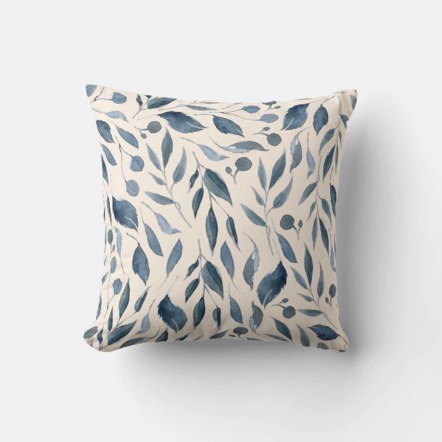 Coussin Elégante aquarelle moderne Feuille Motif bleu mari (Recto)