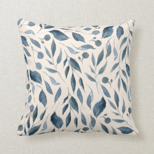 Coussin Elégante aquarelle moderne Feuille Motif bleu mari