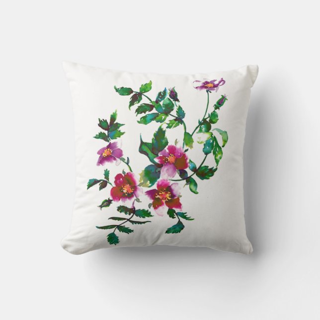 Coussin Elégante aquarelle moderne fleur sauvage rose fonc (Recto)