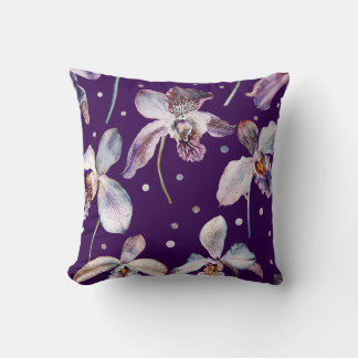 Coussin Elégante aquarelle Orchidées motif floral