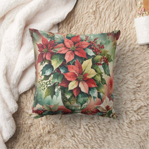 Coussin Elégante aquarelle Poinsettia Bouquet