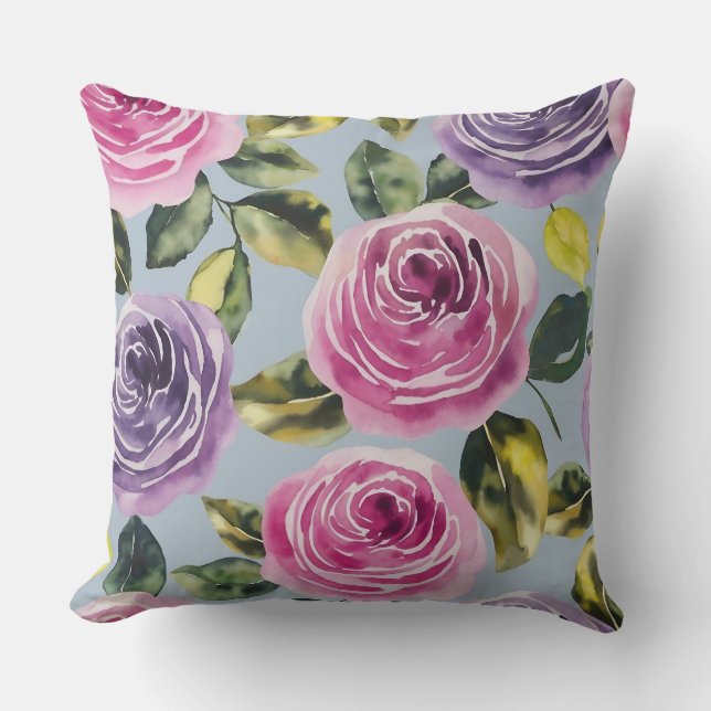Coussin Elégante aquarelle Rose design floral (Recto)