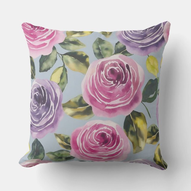 Coussin Elégante aquarelle Rose design floral (Recto)