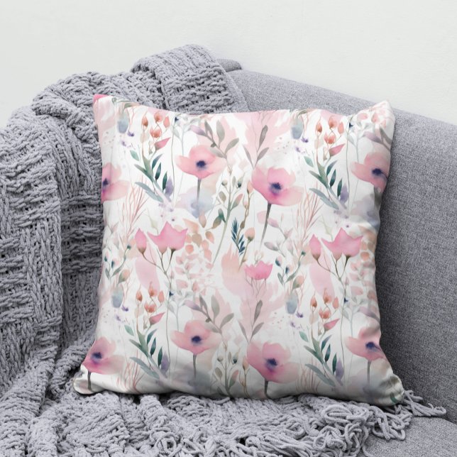 Coussin Elégante aquarelle rose Fleur sauvage motif floral (Créateur téléchargé)