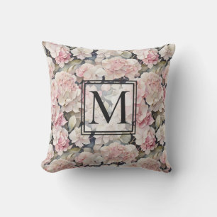Coussin Elégante aquarelle rose hydrangées florales