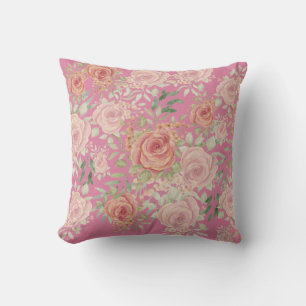 Coussin Elégante Aquarelle Rose Orange Et Blush