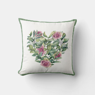 Coussin Elégante Aquarelle rose Rose Verdure couronne