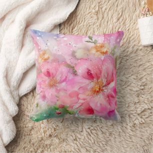 Coussin Elégante Aquarelle rose vert Floral