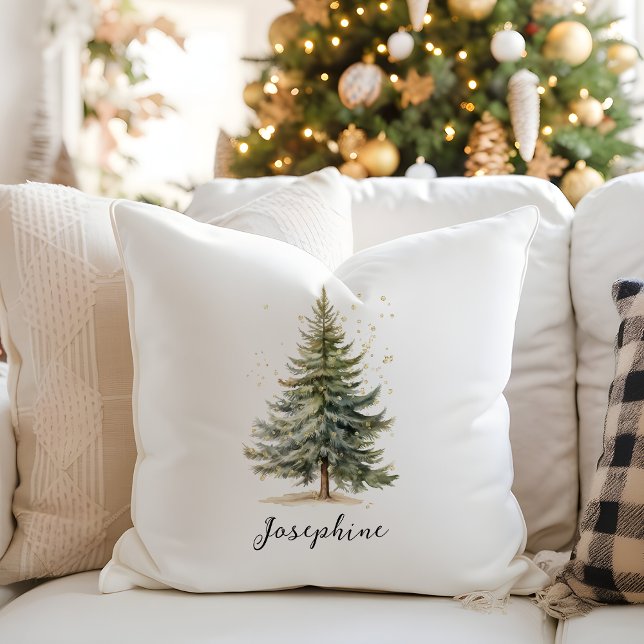 Coussin Elégante aquarelle sapin de Noël pin (Créateur téléchargé)