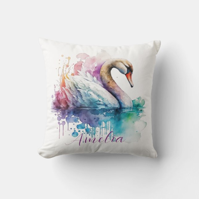 Coussin Elégante aquarelle Swan personnalisé cadeau d'anni (Recto)