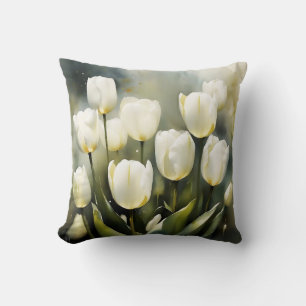 Coussin Élégante bande de tulipes blanches dans un jardin