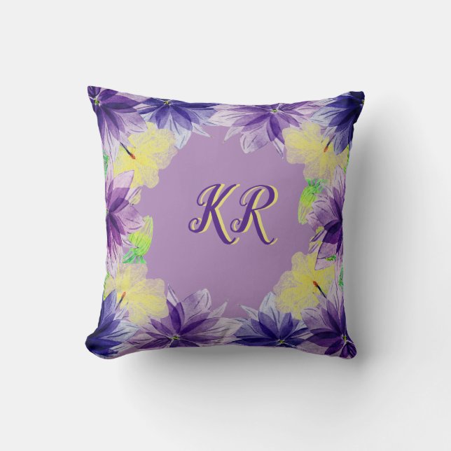 Coussin Élégante Beauté Florale Tropicale Violette Jaune (Recto)