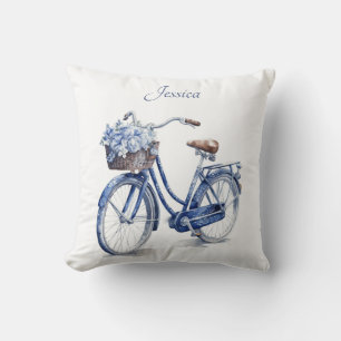 Coussin Élégante bicyclette florale bleue de Delft personn