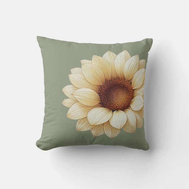 Coussin Élégante bordure florale de tournesol vert minimal (Recto)