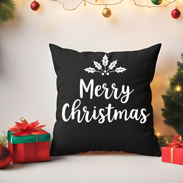Coussin Élégante calligraphie Joyeux script de Noël Famill (Créateur téléchargé)