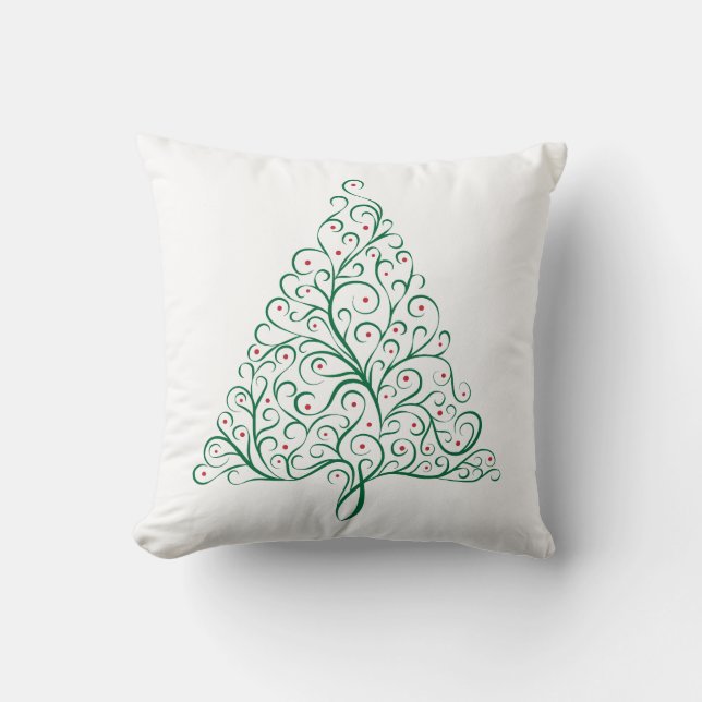 Coussin Élégante calligraphie rouge et verte Arbre de Noël (Recto)