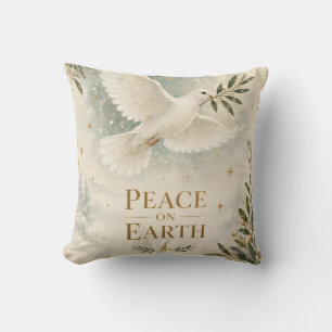 Coussin Élégante carte de Noël Colombe, Paix sur Terre sty