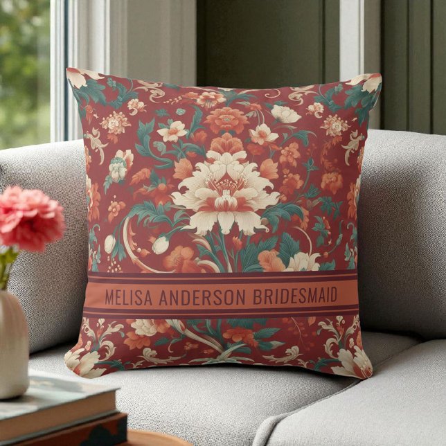 Coussin Élégante Chinoiserie Bourgogne Floral Bridesmaid (Créateur téléchargé)